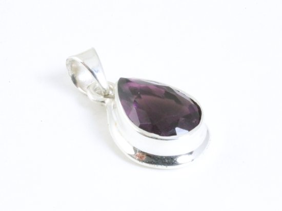 Druppelvormige zilveren hanger met amethist aan ketting afbeelding 2