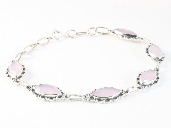 Bewerkte zilveren armband met rozenkwarts afbeelding 2