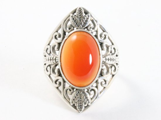 Opengewerkte zilveren ring met carneool afbeelding 4