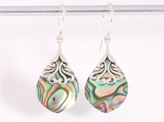 Bewerkte zilveren oorbellen met abalone schelp afbeelding 4