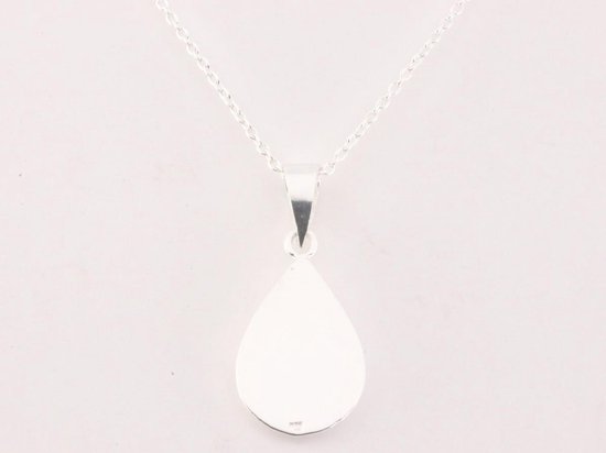 Druppelvormige zilveren hanger met roze parelmoer aan ketting afbeelding 3