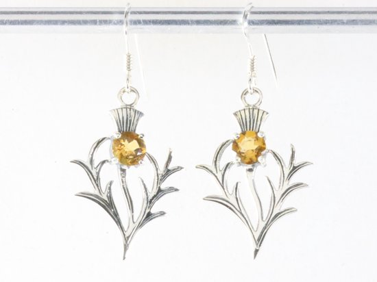 Zilveren distel oorbellen met citrien afbeelding 3