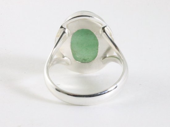 Ovale hoogglans zilveren ring met jade afbeelding 3
