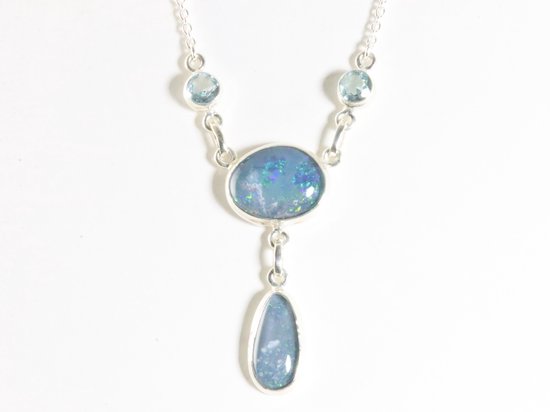 Zilveren ketting met Australische triplet opaal en blauwe topaas afbeelding 3