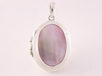 Ovaal hoogglans zilveren medaillon met roze parelmoer afbeelding 4
