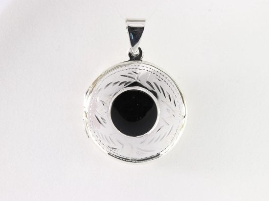 Rond bewerkt zilveren medaillon met onyx afbeelding 4