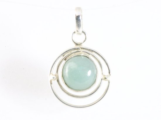 Ronde opengewerkte zilveren hanger met aquamarijn afbeelding 4