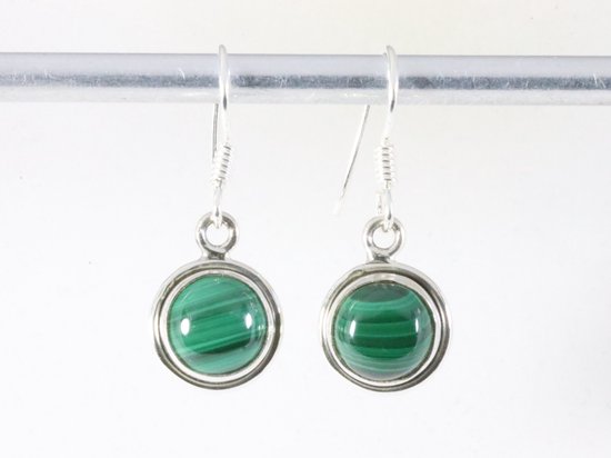 Fijne ronde zilveren oorbellen met malachiet afbeelding 3