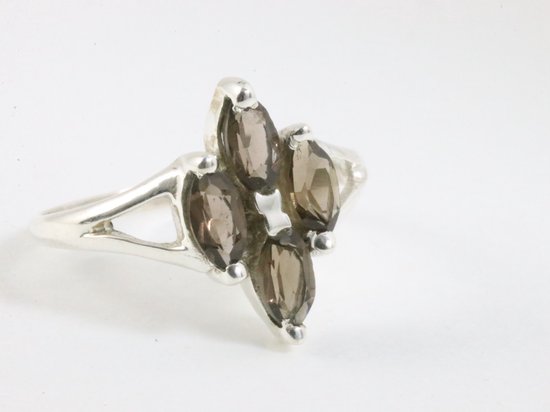 Fijne zilveren ring met rookkwarts afbeelding 1