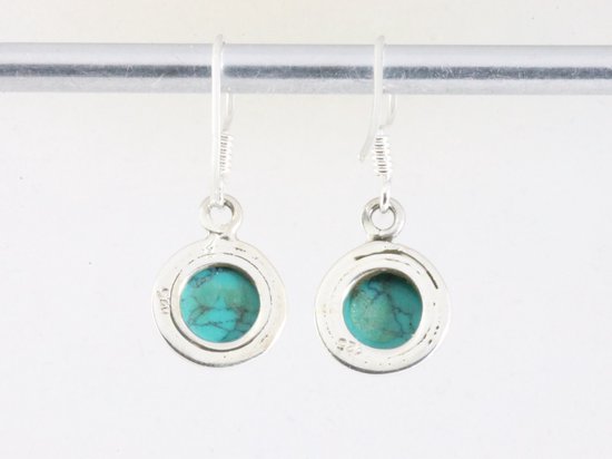 Fijne ronde zilveren oorbellen met turkoois afbeelding 2