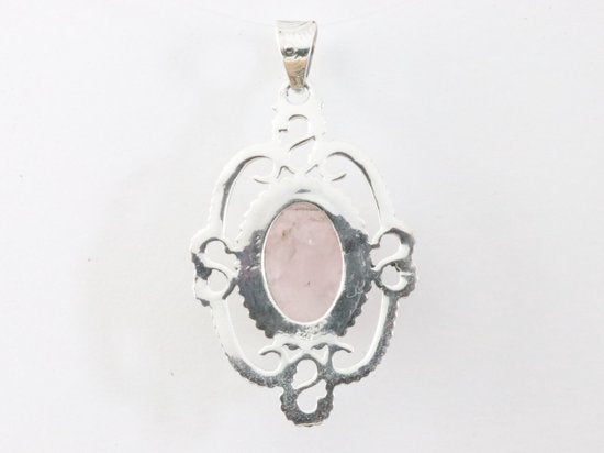 Opengewerkte zilveren hanger met rozenkwarts afbeelding 3