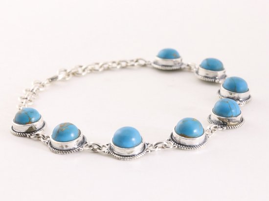 Bewerkte zilveren armband met blauwe turkoois afbeelding 2