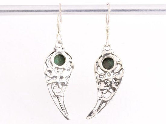 Opengewerkte zilveren oorbellen met malachiet afbeelding 3