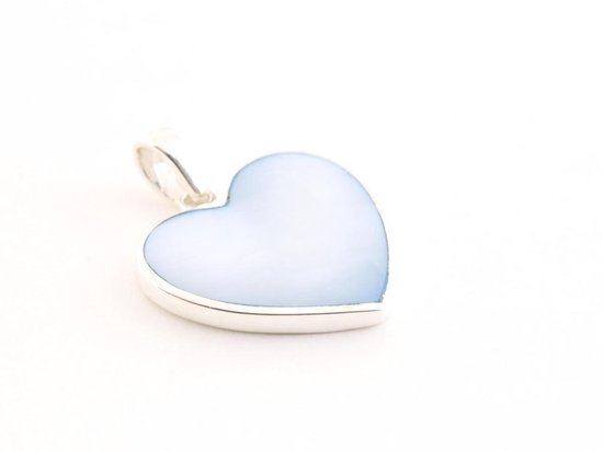 Hartvormige zilveren hanger met blauwe schelp afbeelding 2
