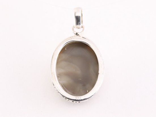 Bewerkte zilveren hanger met flint agaat afbeelding 3