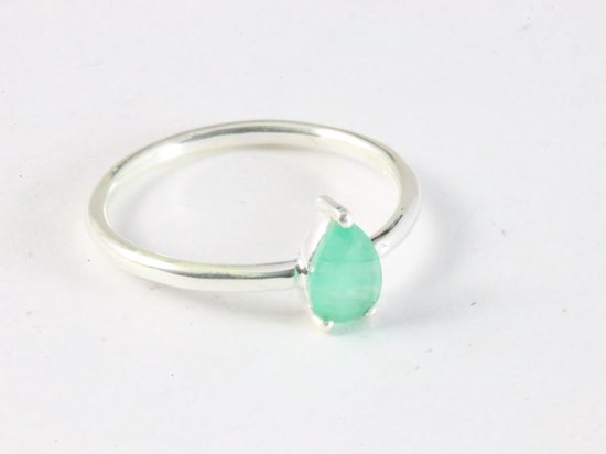 Fijne hoogglans zilveren ring met smaragd afbeelding 1