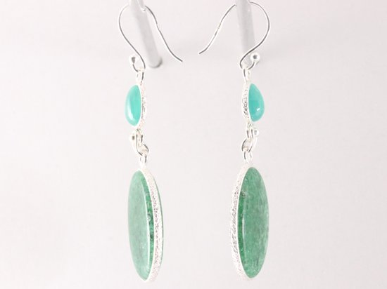 Lange zilveren oorbellen met mosagaat en groene chalcedoon afbeelding 2