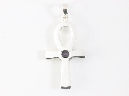 Bewerkte zilveren ankh hanger met amethist afbeelding 3