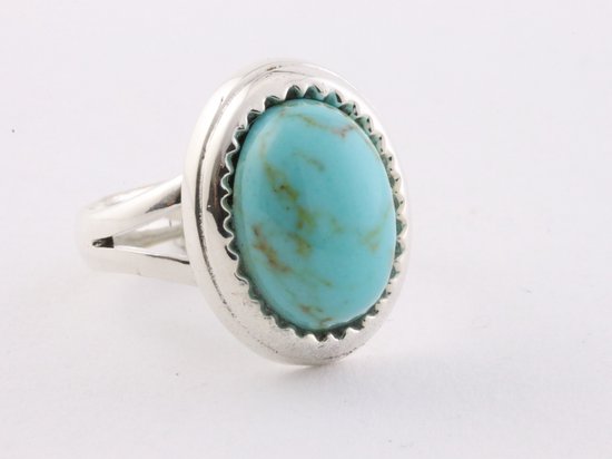 Bewerkte zilveren ring met turkoois afbeelding 1
