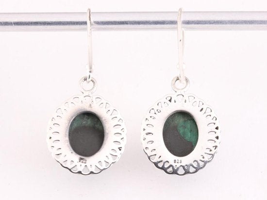 Opengewerkte zilveren oorbellen met malachiet afbeelding 3