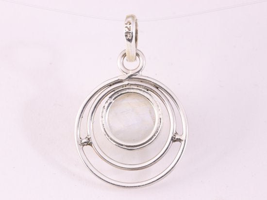 Ronde opengewerkte zilveren hanger met regenboog maansteen afbeelding 3