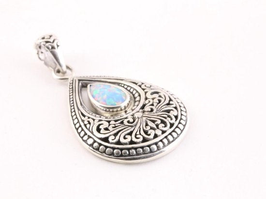 Bewerkte druppelvormige zilveren hanger met Australische opaal afbeelding 2