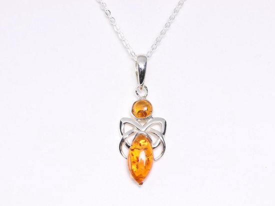 Fijne zilveren hanger met amber aan ketting afbeelding 4