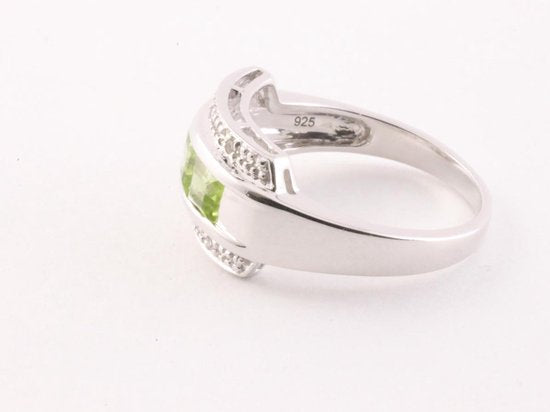 Hoogglans zilveren ring met peridoot en witte topaas afbeelding 3