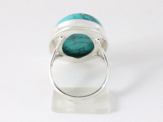 Grote ovale zilveren ring met turkoois afbeelding 3