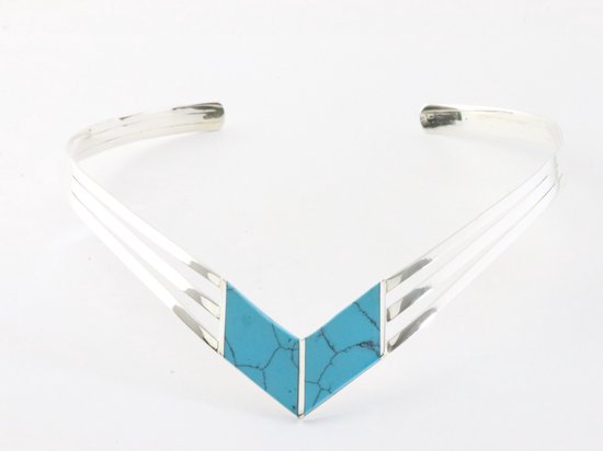 Opengewerkte zilveren spang met blauwe turkoois afbeelding 1