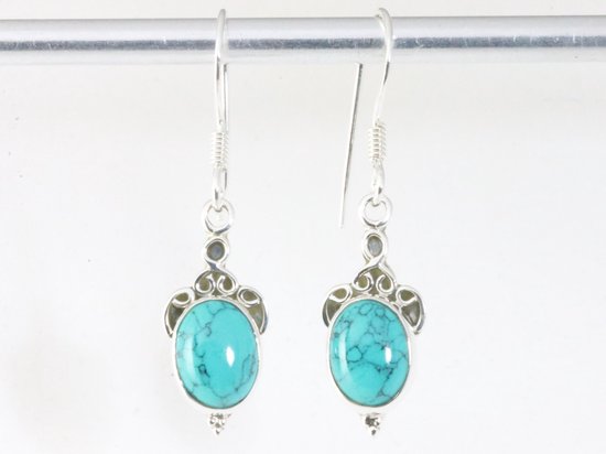 Fijne bewerkte zilveren oorbellen met turkoois afbeelding 4