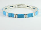 Zilveren schakelarmband met blauwe turkoois afbeelding 1