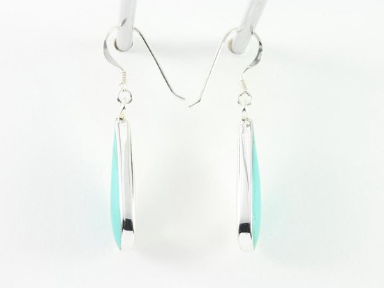 Druppelvormige zilveren oorbellen met groene turkoois afbeelding 2