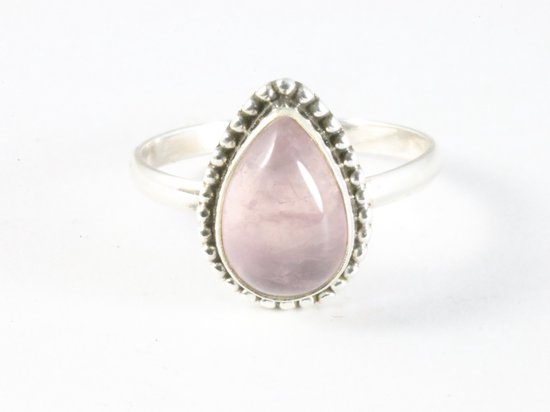 Bewerkte zilveren ring met rozenkwarts afbeelding 4