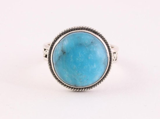 Ronde bewerkte zilveren ring met Arizona turkoois afbeelding 4