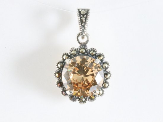 Ronde zilveren hanger met citrien en marcasiet afbeelding 4
