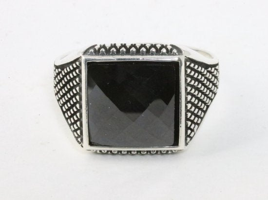 Bewerkte zilveren ring met gefacetteerde onyx afbeelding 4