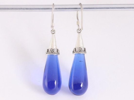 Traditionele zilveren pegeloorbellen met blauwe obsidiaan afbeelding 3