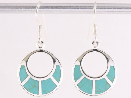 Ronde zilveren oorbellen met groene turkoois afbeelding 4