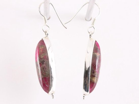 Lange zilveren oorbellen met rode koperturkoois afbeelding 2