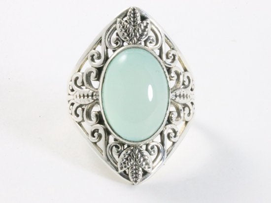Opengewerkte zilveren ring met aqua chalcedoon afbeelding 4