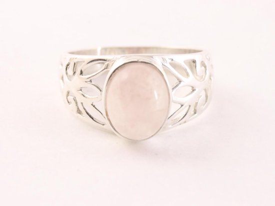 Opengewerkte zilveren ring met rozenkwarts afbeelding 4