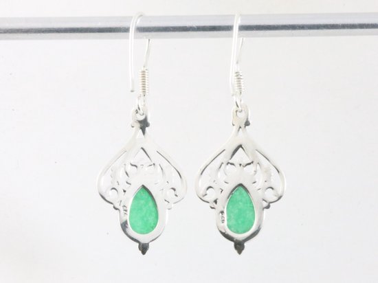 Opengewerkte zilveren oorbellen met jade afbeelding 3