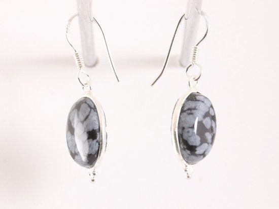 Zilveren oorbellen met sneeuwvlok obsidiaan afbeelding 2