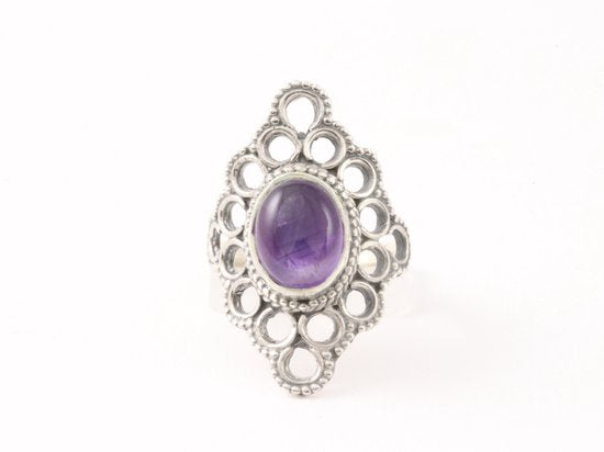 Opengewerkte zilveren ring met amethist afbeelding 4