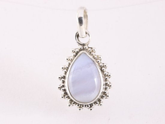 Fijne bewerkte druppelvormige zilveren hanger met blauwe lace agaat afbeelding 1