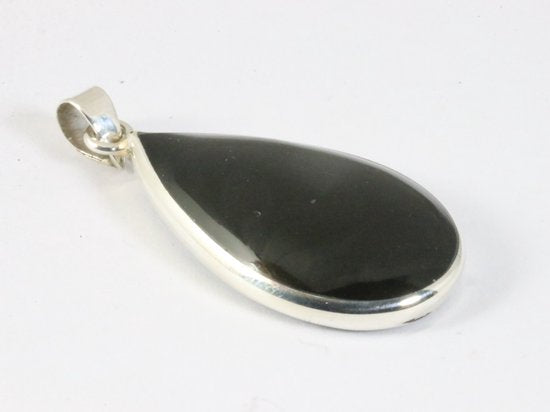 Druppelvormige zilveren hanger met onyx afbeelding 2