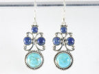 Bewerkte zilveren oorbellen met Arizona turkoois en lapis lazuli afbeelding 4