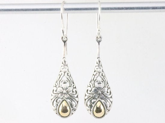 Traditionele bewerkte zilveren oorbellen met 18k gouden decoratie afbeelding 3