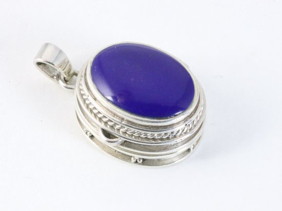 Ovaal zwaar zilveren medaillon met lapis lazuli afbeelding 2